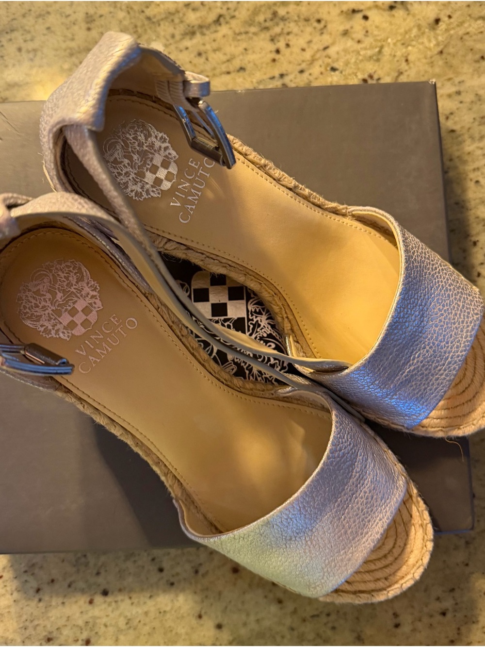 Vince Camuto Iridescent Silver Espadrille Wedge Sandals